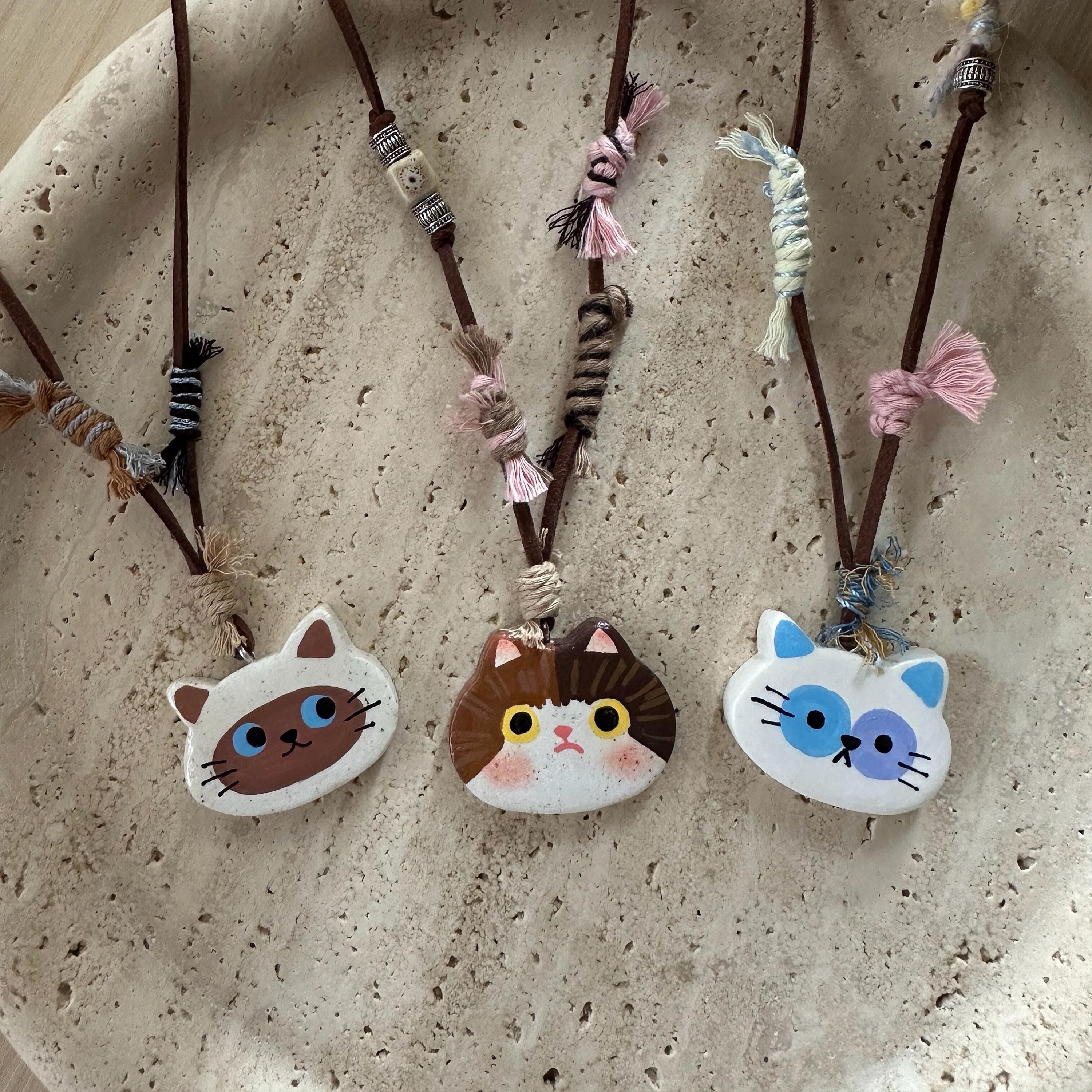 Custom Cat Portrait Necklace – Handmade Stone Clay Pet Pendant