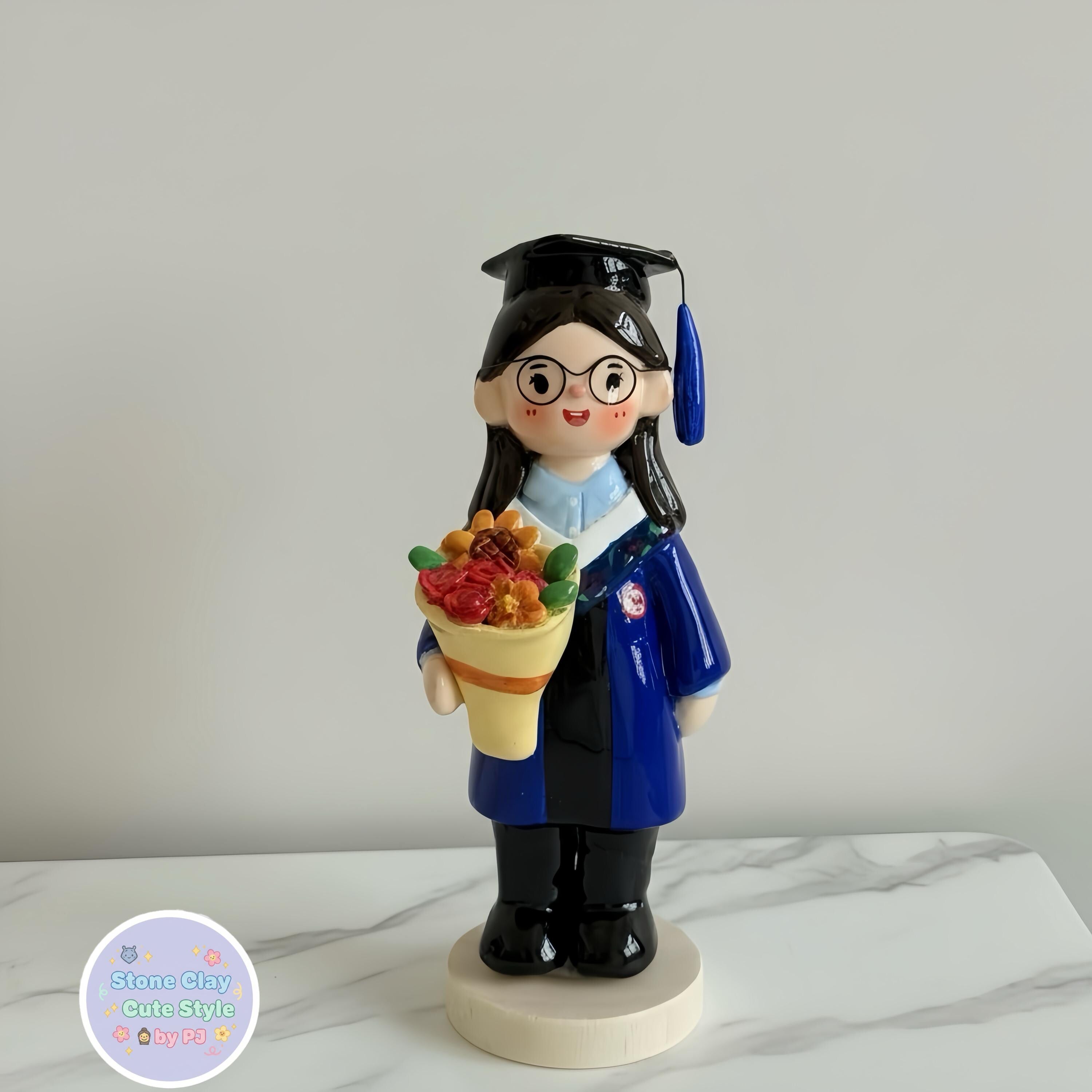 Personalized Graduation Figurine - Handmade Clay Portrait Sculpture