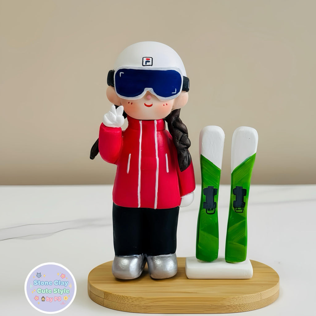 Custom Skiing Cake Topper – Handmade Clay Figurine Gift