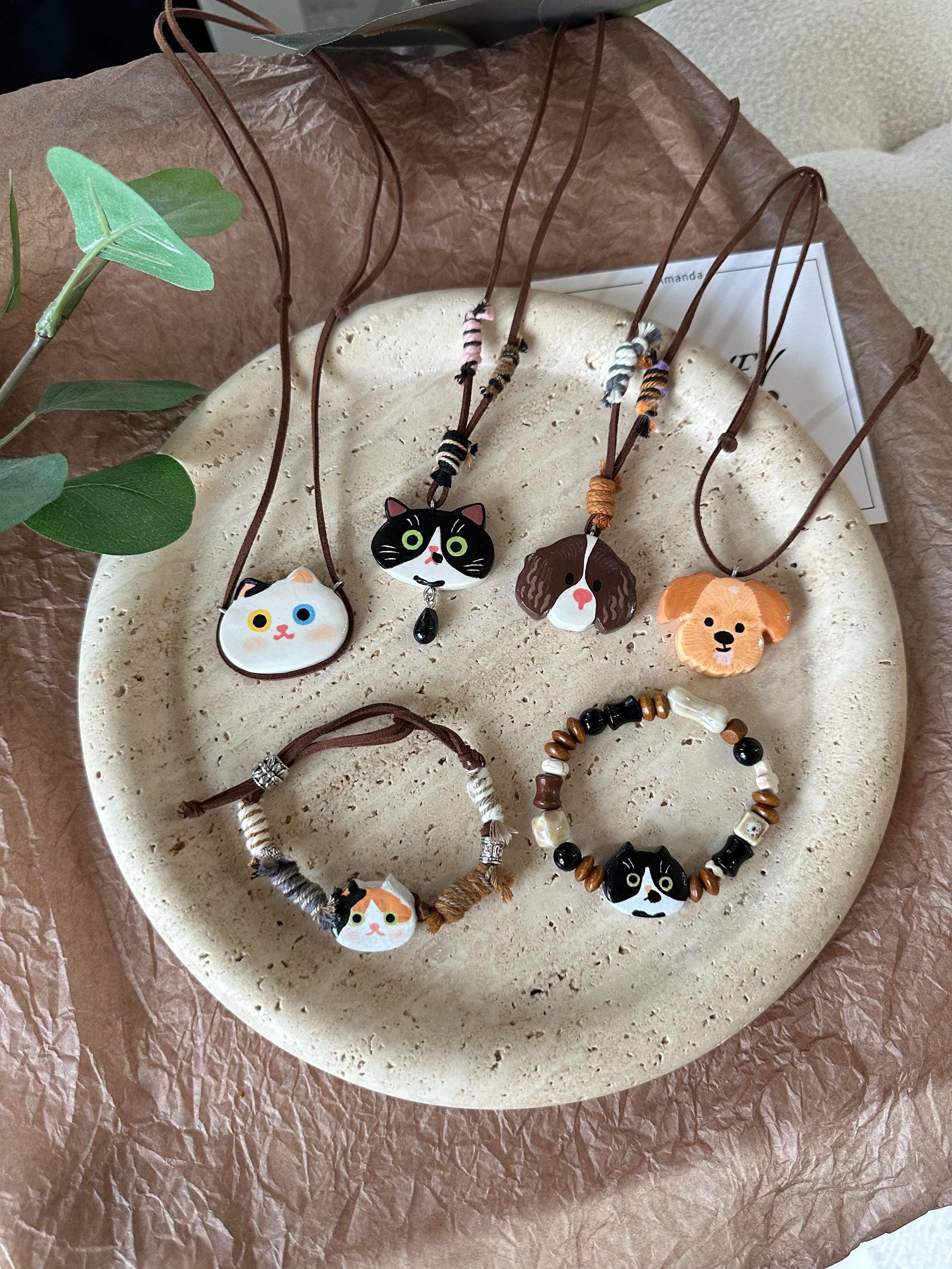 Custom Cat Portrait Necklace – Handmade Stone Clay Pet Pendant
