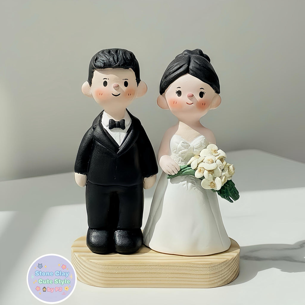 Custom Wedding Cake Topper – Handmade Clay Bride and Groom Figurine
