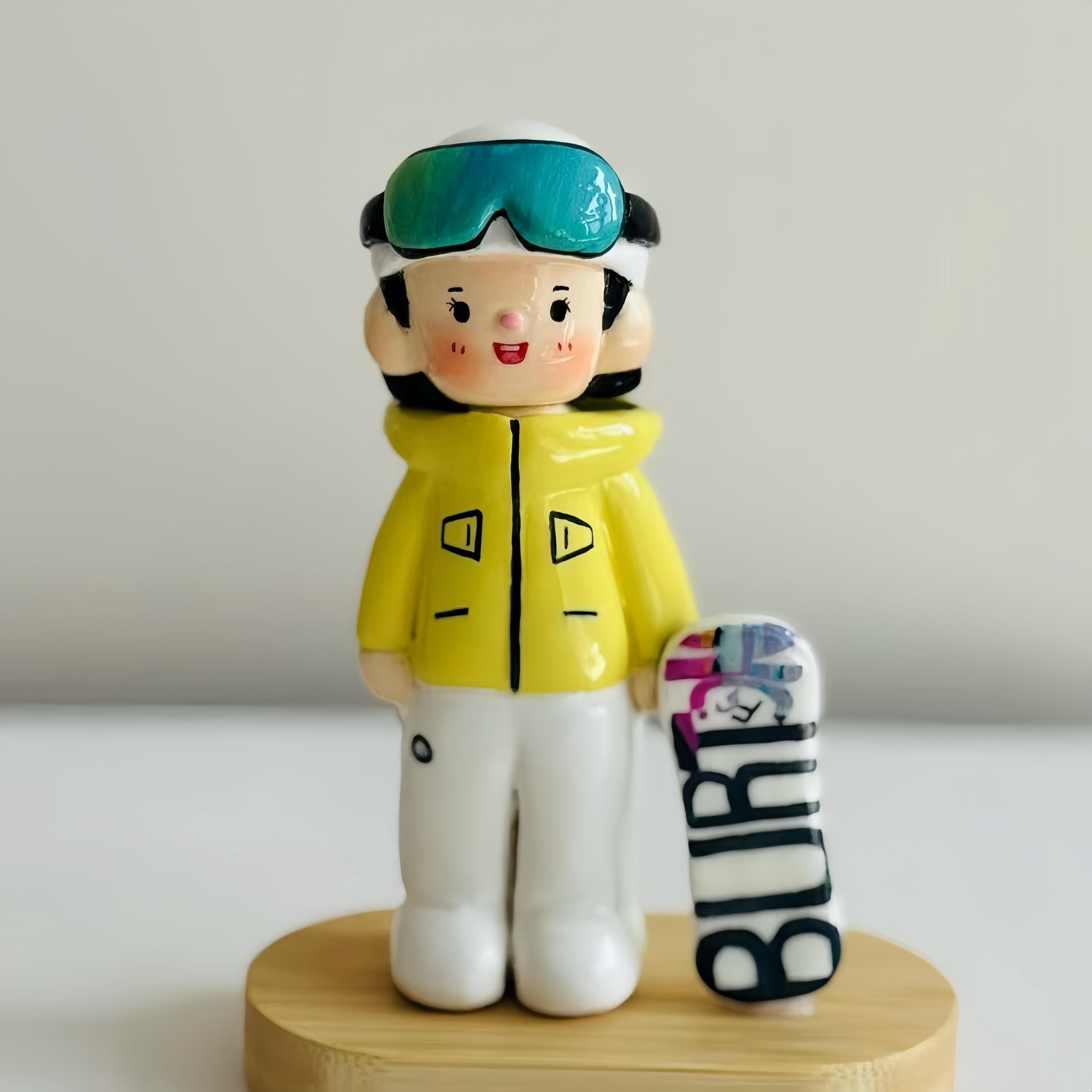 Custom Skiing Cake Topper – Handmade Clay Figurine Gift