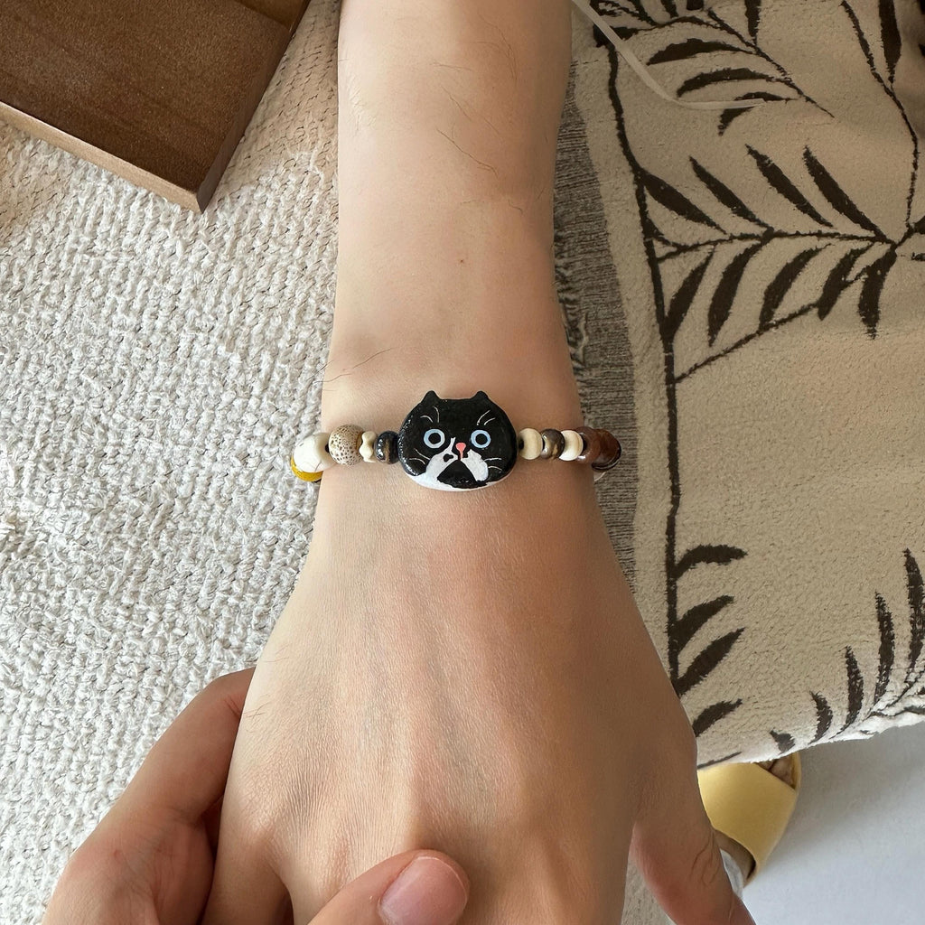 Custom Cat Portrait Bracelet – Handmade Stone Clay Pet Memorial Jewelry