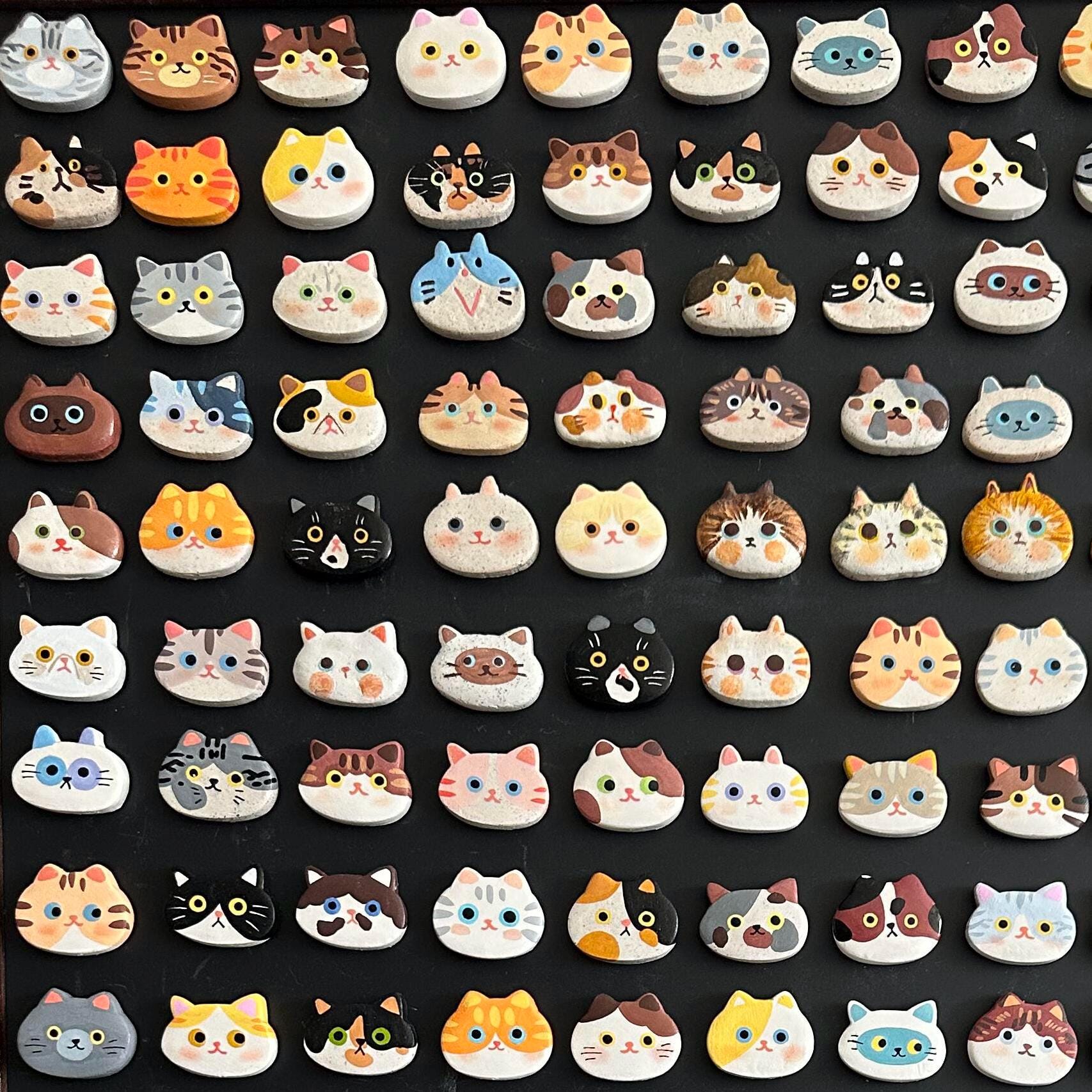 Custom Cat Portrait Keychain – Handmade Stone Clay Magnet, Brooch