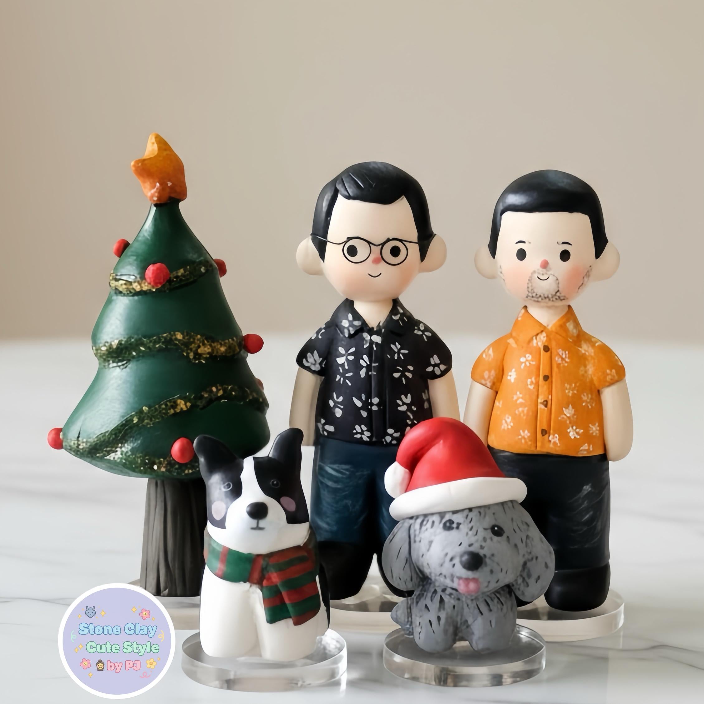Custom Clay Gay Wedding Cake Topper – Personalized Couple Figurine with Pets