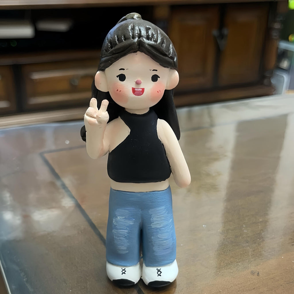 Personalized Clay Figurine: Handmade Sporty Girl Portrait Sculpture