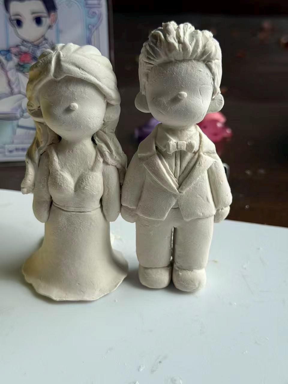 Custom Wedding Cake Topper – Handmade Clay Bride and Groom Figurine