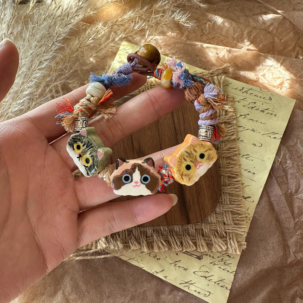 Custom Cat Portrait Bracelet – Handmade Stone Clay Pet Memorial Jewelry