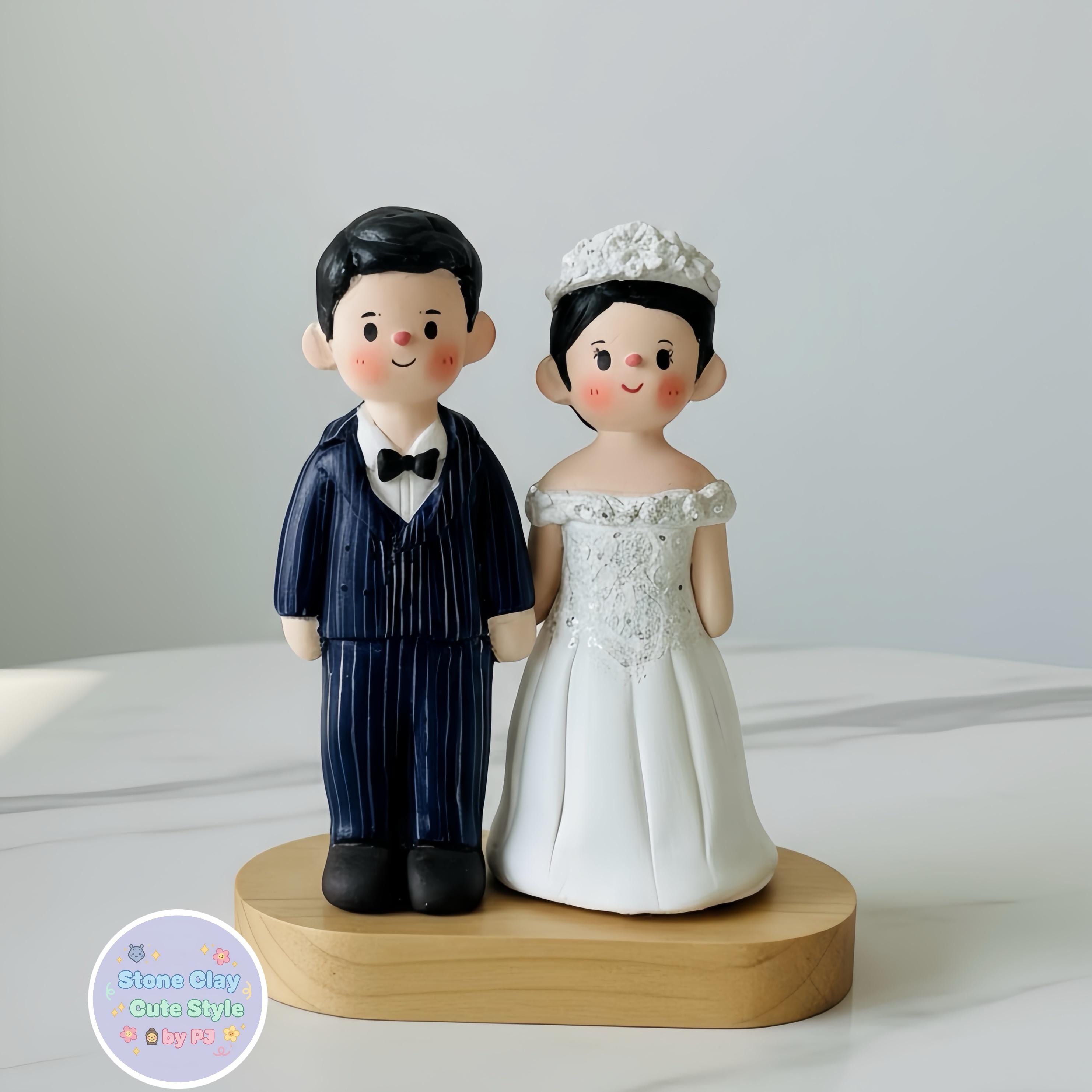 Custom Wedding Cake Topper – Handmade Clay Bride and Groom Figurine