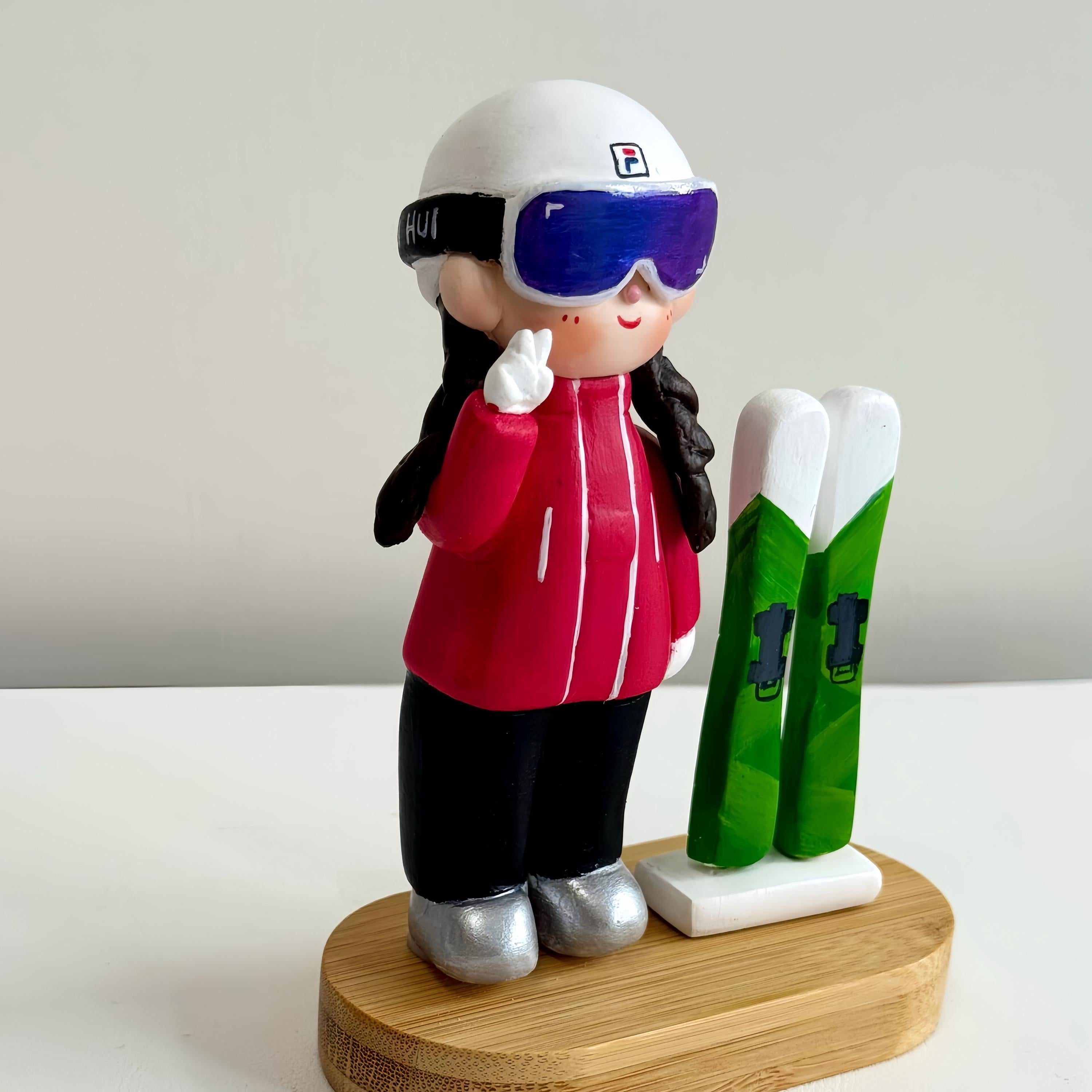 Custom Skiing Cake Topper – Handmade Clay Figurine Gift