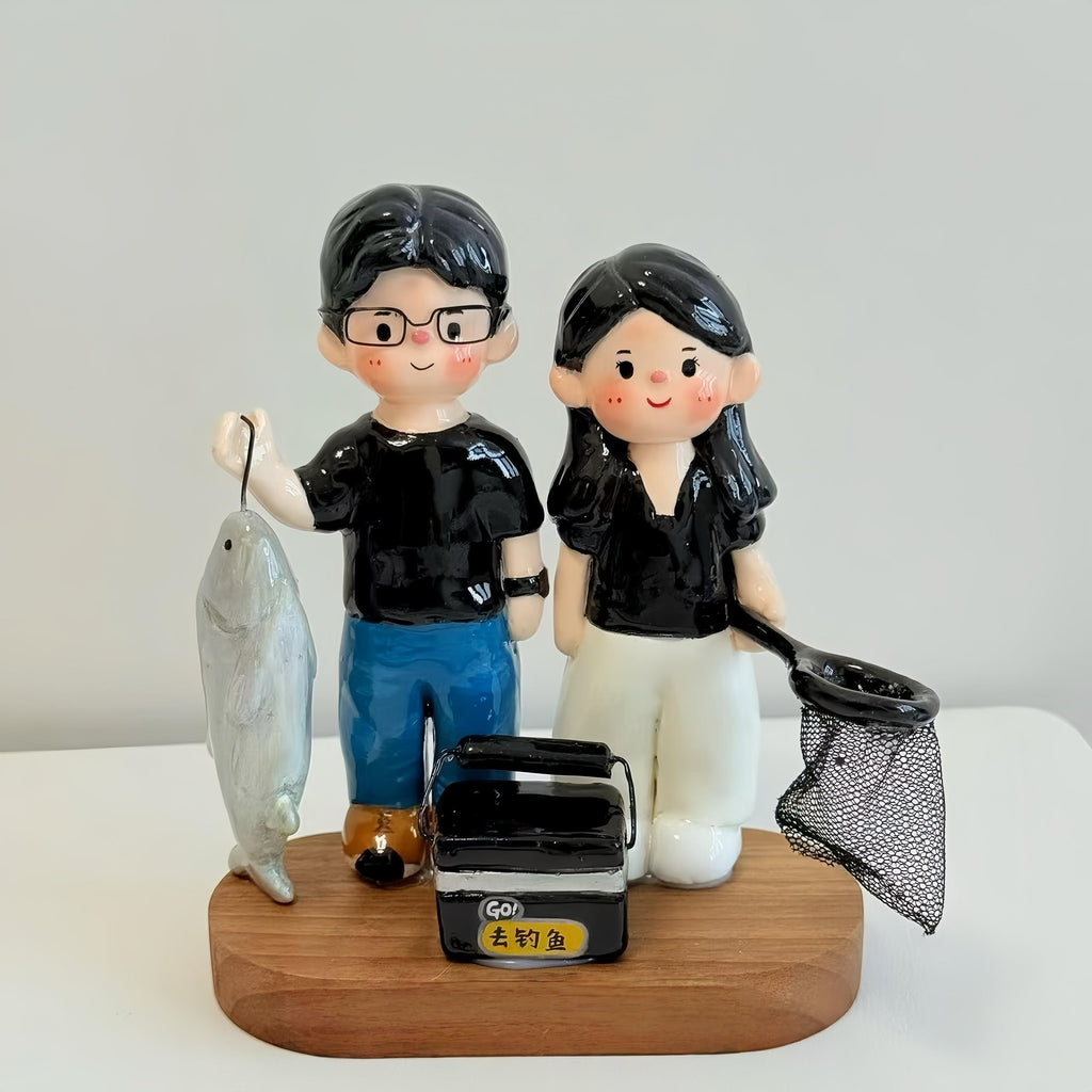 Personalized Fishing Clay Figurine – Handmade Fisherman Cake Topper