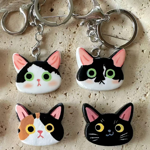 Custom Cat Face Fridge Magnet – Handmade Stone Clay Keychain, Brooch