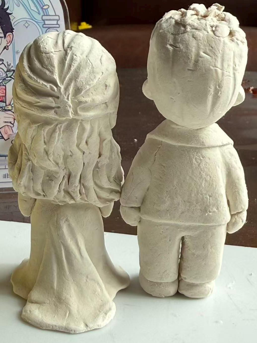 Custom Wedding Cake Topper – Handmade Clay Bride and Groom Figurine