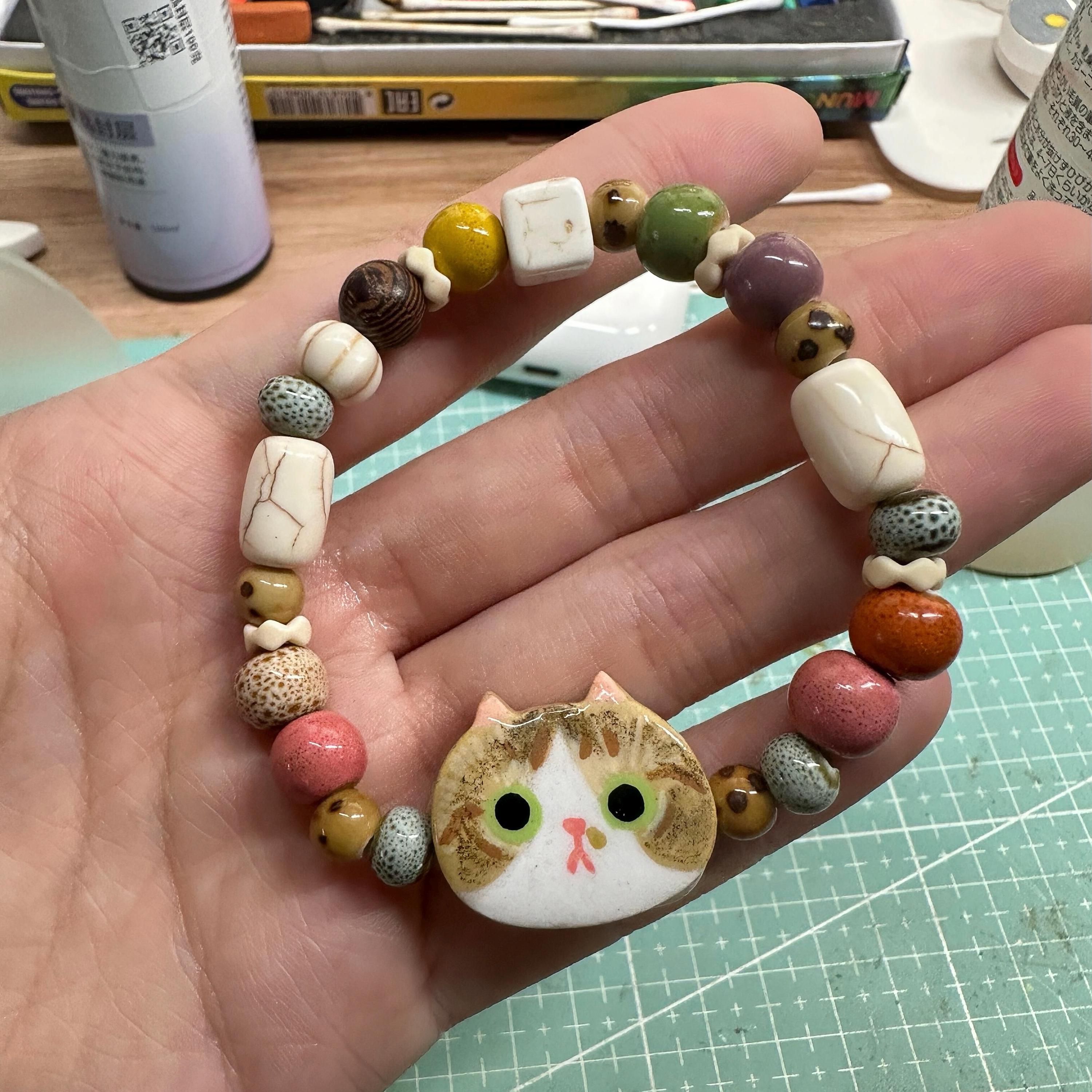 Custom Cat Portrait Bracelet – Handmade Stone Clay Pet Memorial Jewelry