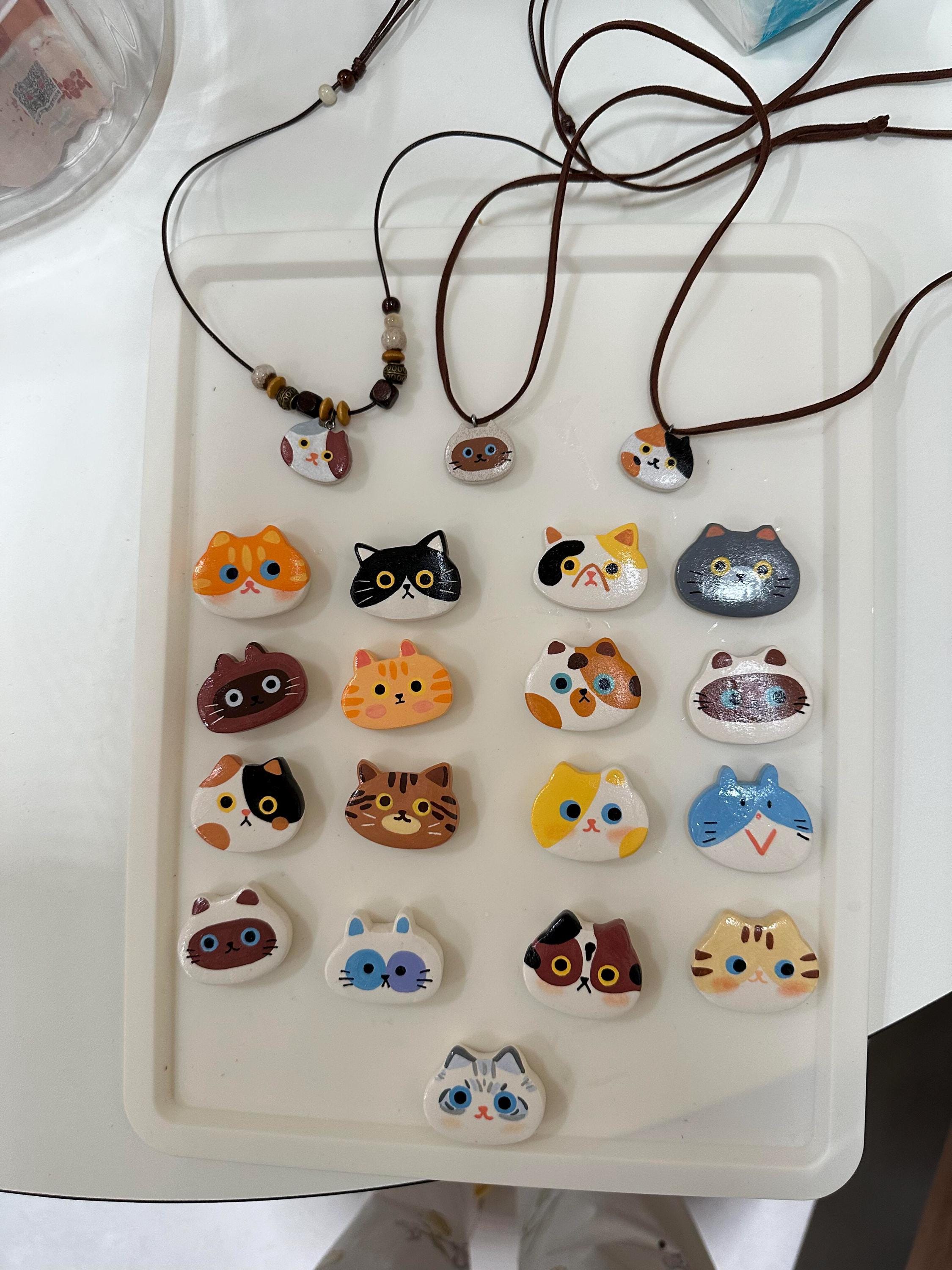 Custom Cat Portrait Necklace – Handmade Clay Pet Pendant, Cat Lover Gift
