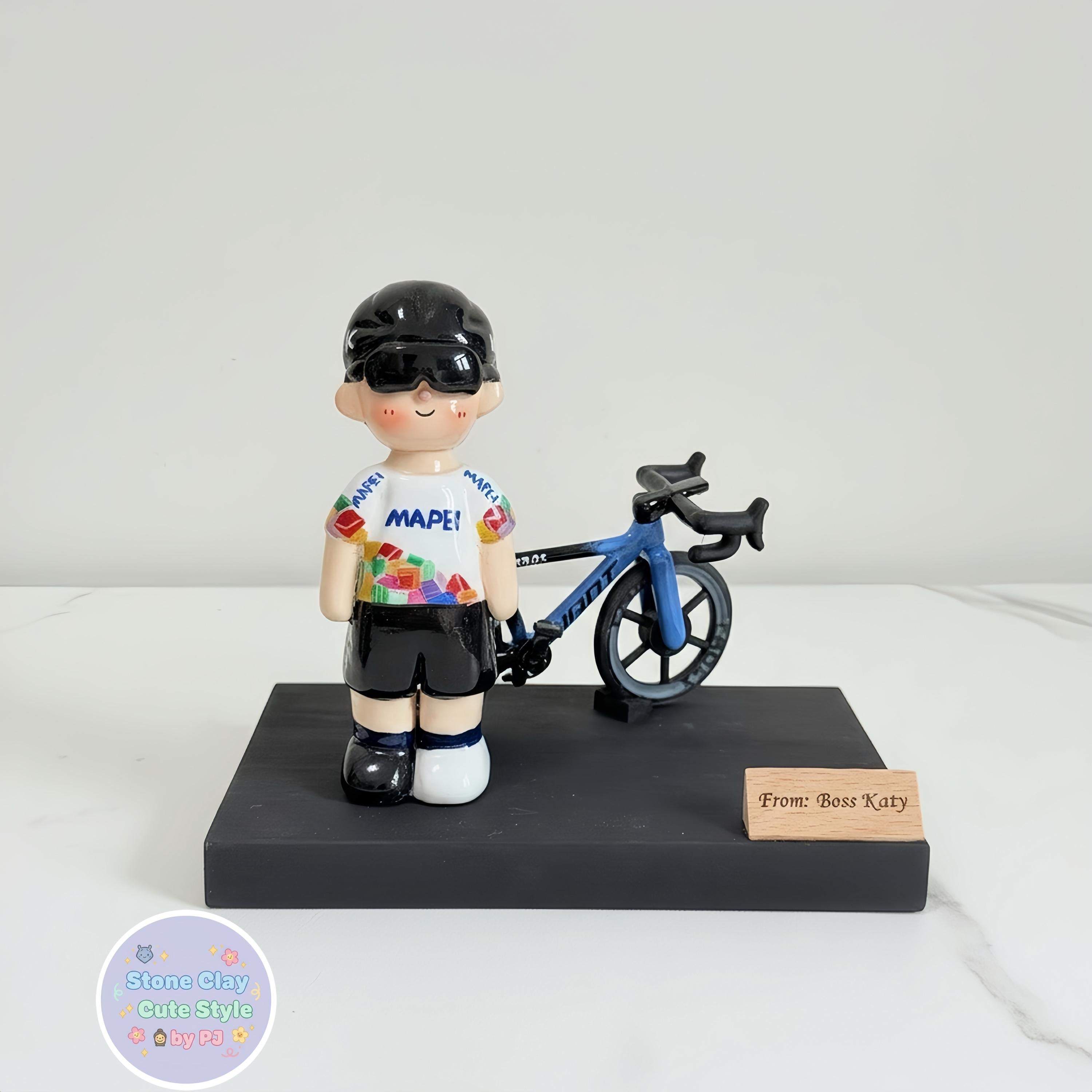 Personalized Bicycle Cake Topper – Custom Clay Biker Figurine