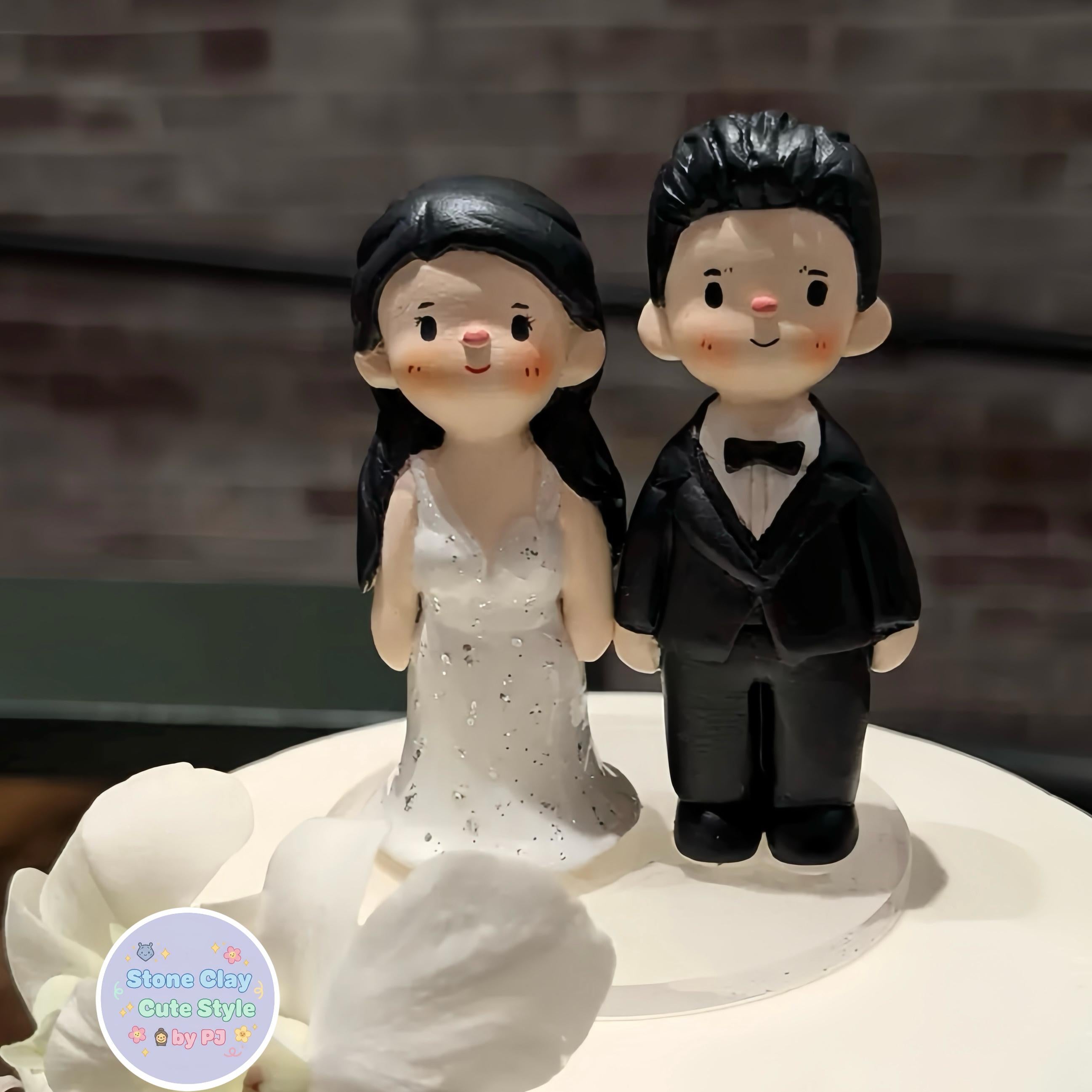 Custom Wedding Cake Topper – Handmade Clay Bride and Groom Figurine