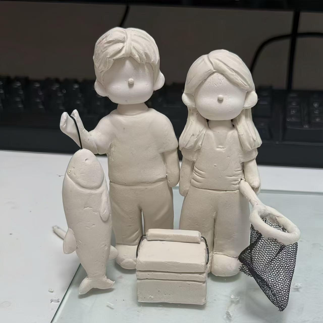 Custom Wedding Cake Topper – Handmade Clay Bride and Groom Figurine