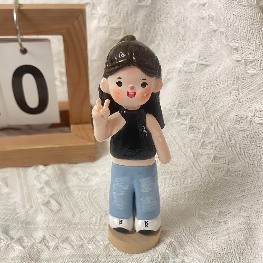 Personalized Clay Figurine: Handmade Sporty Girl Portrait Sculpture