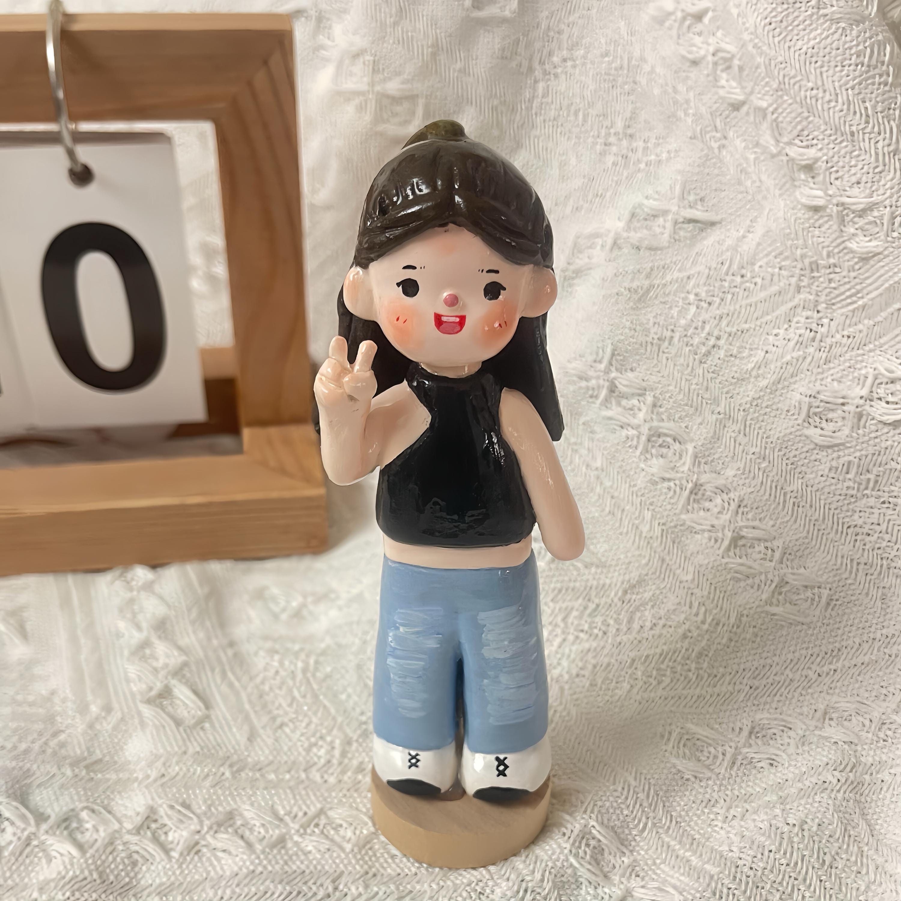 Personalized Clay Figurine: Handmade Sporty Girl Portrait Sculpture