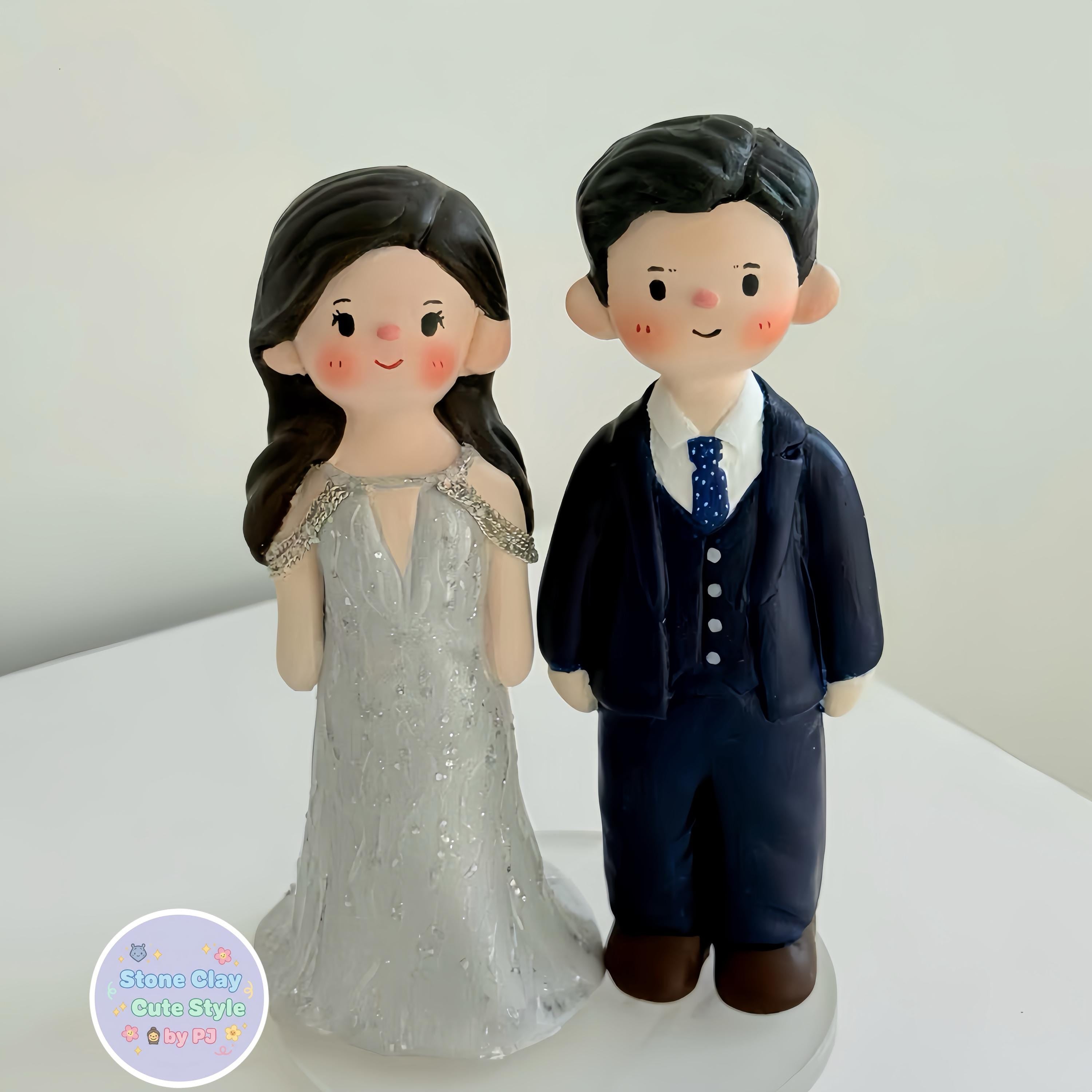 Custom Wedding Cake Topper – Handmade Clay Bride and Groom Figurine