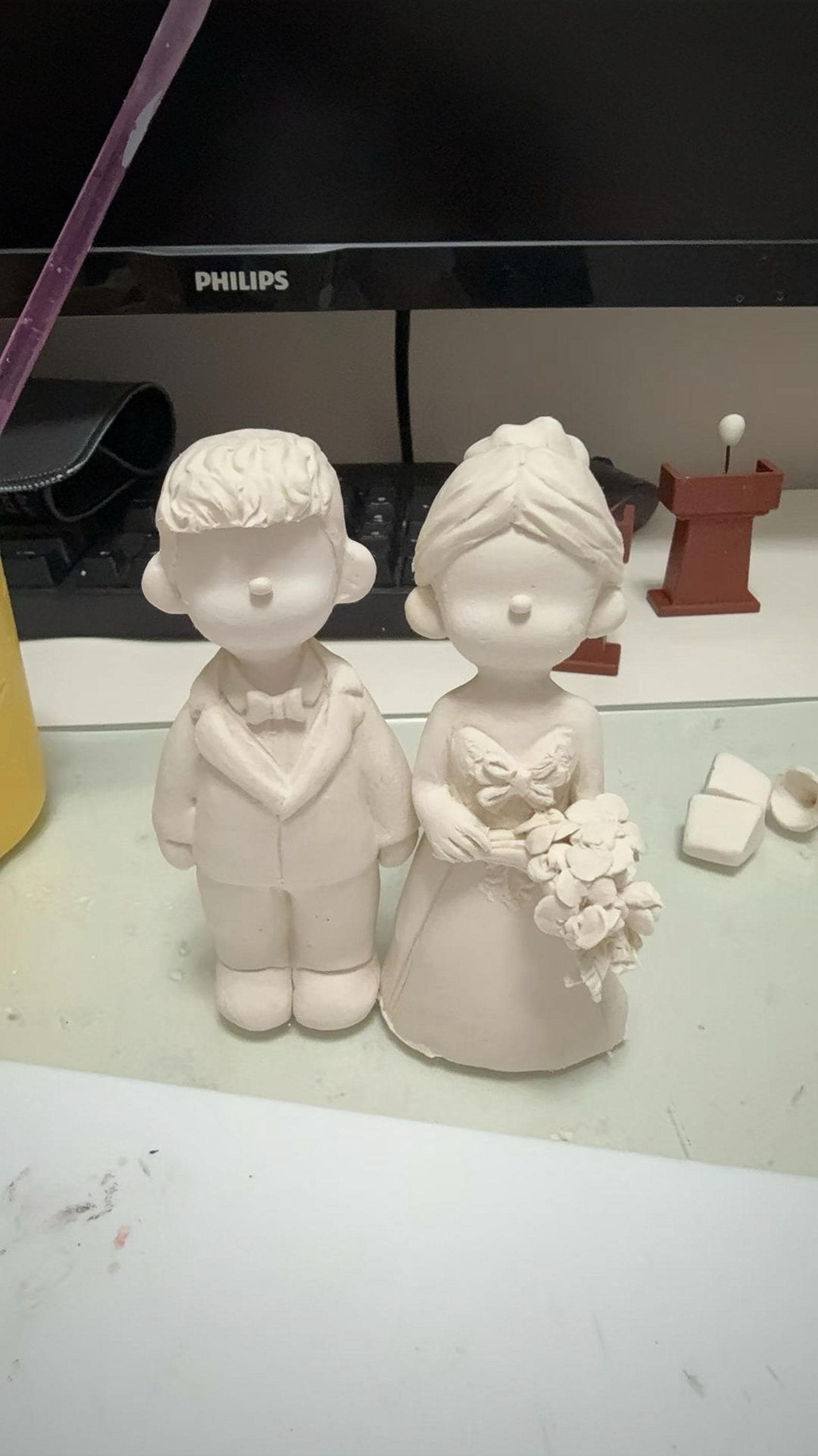Custom Wedding Cake Topper – Handmade Clay Bride and Groom Figurine