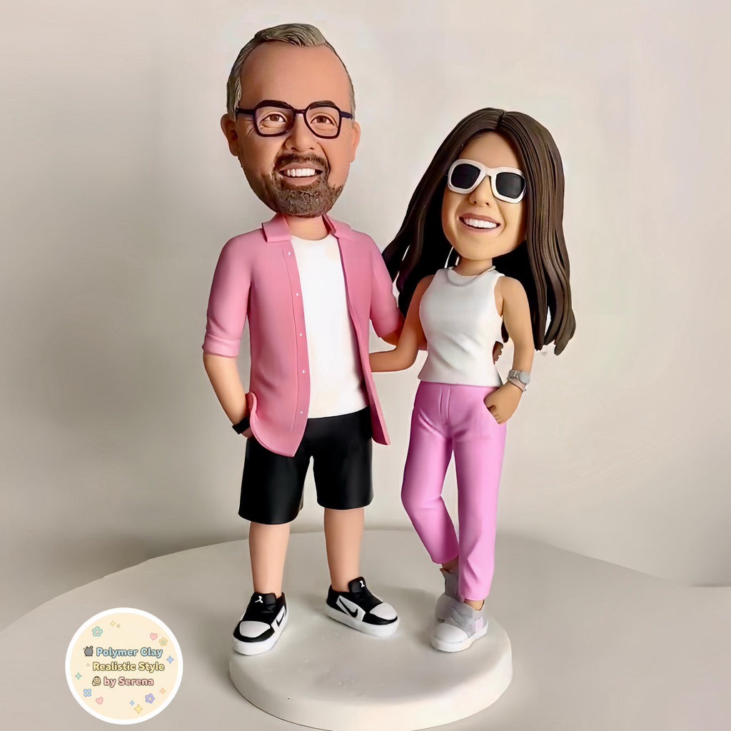 Custom Couple Bobbleheads – Personalized Polymer Clay Wedding Cake Topper