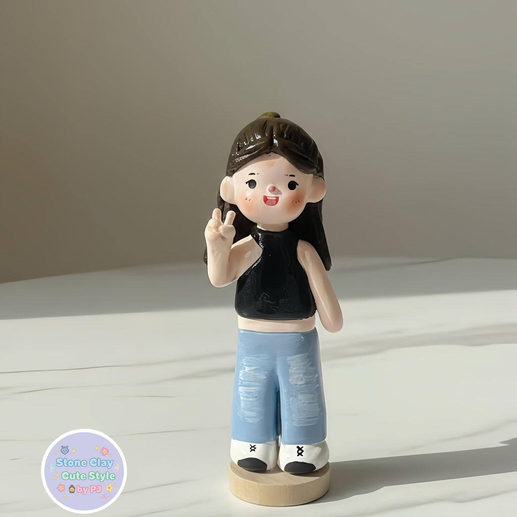 Personalized Clay Figurine: Handmade Sporty Girl Portrait Sculpture