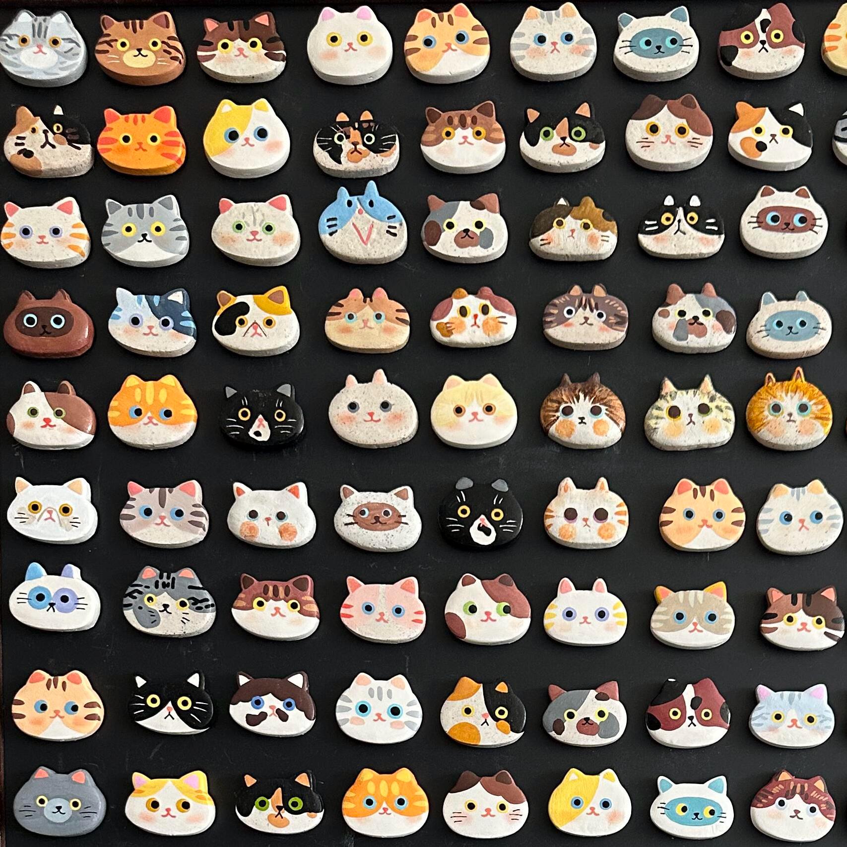 Custom Cat Face Fridge Magnet – Handmade Stone Clay Keychain, Brooch