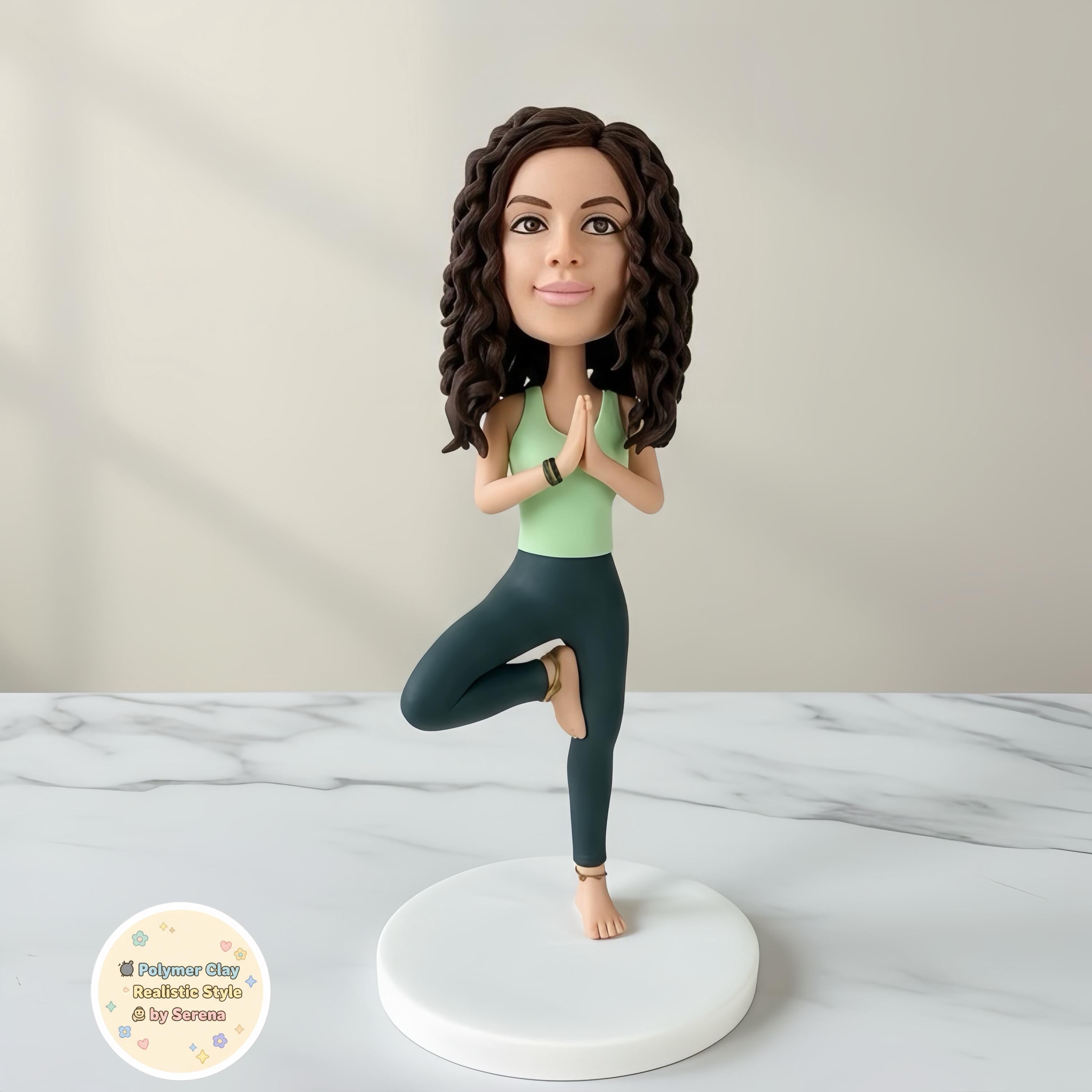 Personalized Yoga Pose Bobblehead – Custom Clay Sculpture Gift