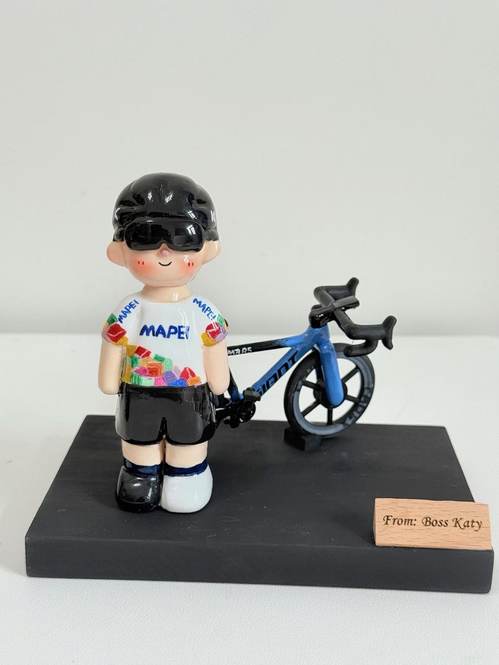 Personalized Bicycle Cake Topper – Custom Clay Biker Figurine