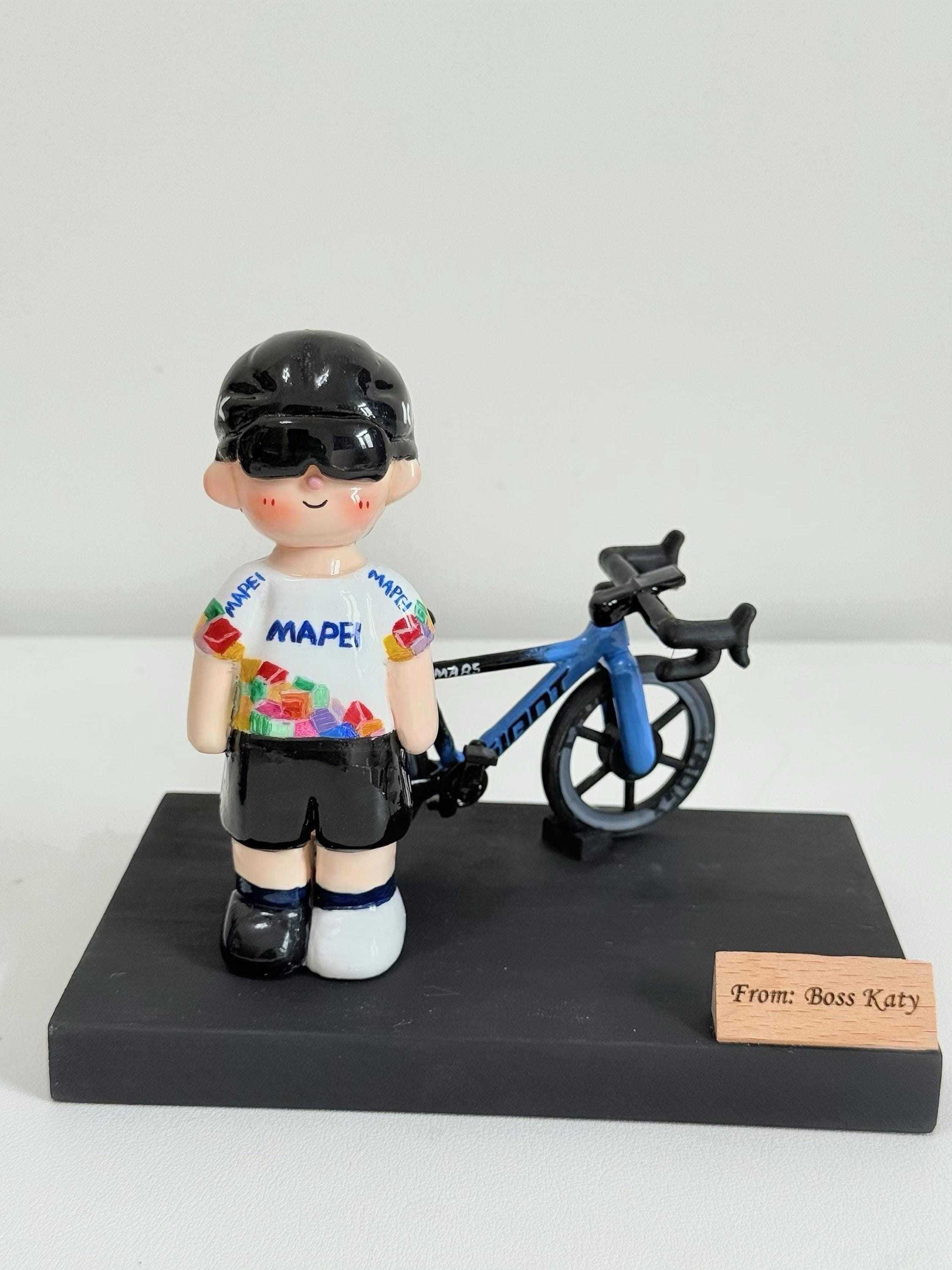 Personalized Bicycle Cake Topper – Custom Clay Biker Figurine