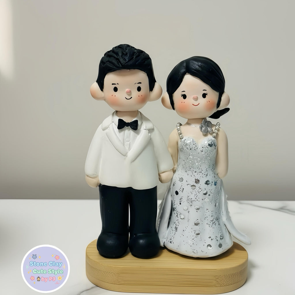 Custom Wedding Cake Topper – Handmade Clay Bride and Groom Figurine