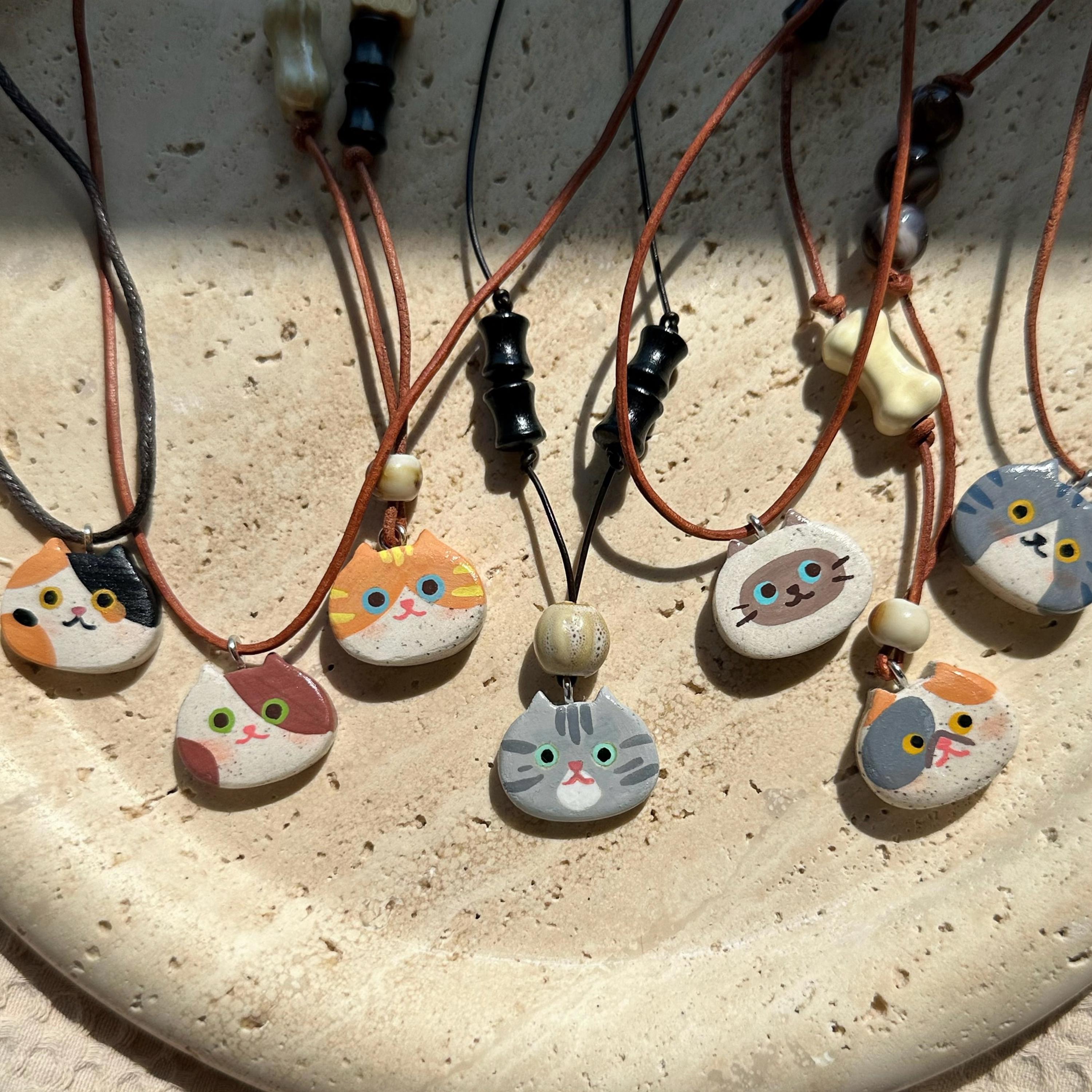 Custom Cat Portrait Necklace – Handmade Clay Pet Pendant, Cat Lover Gift