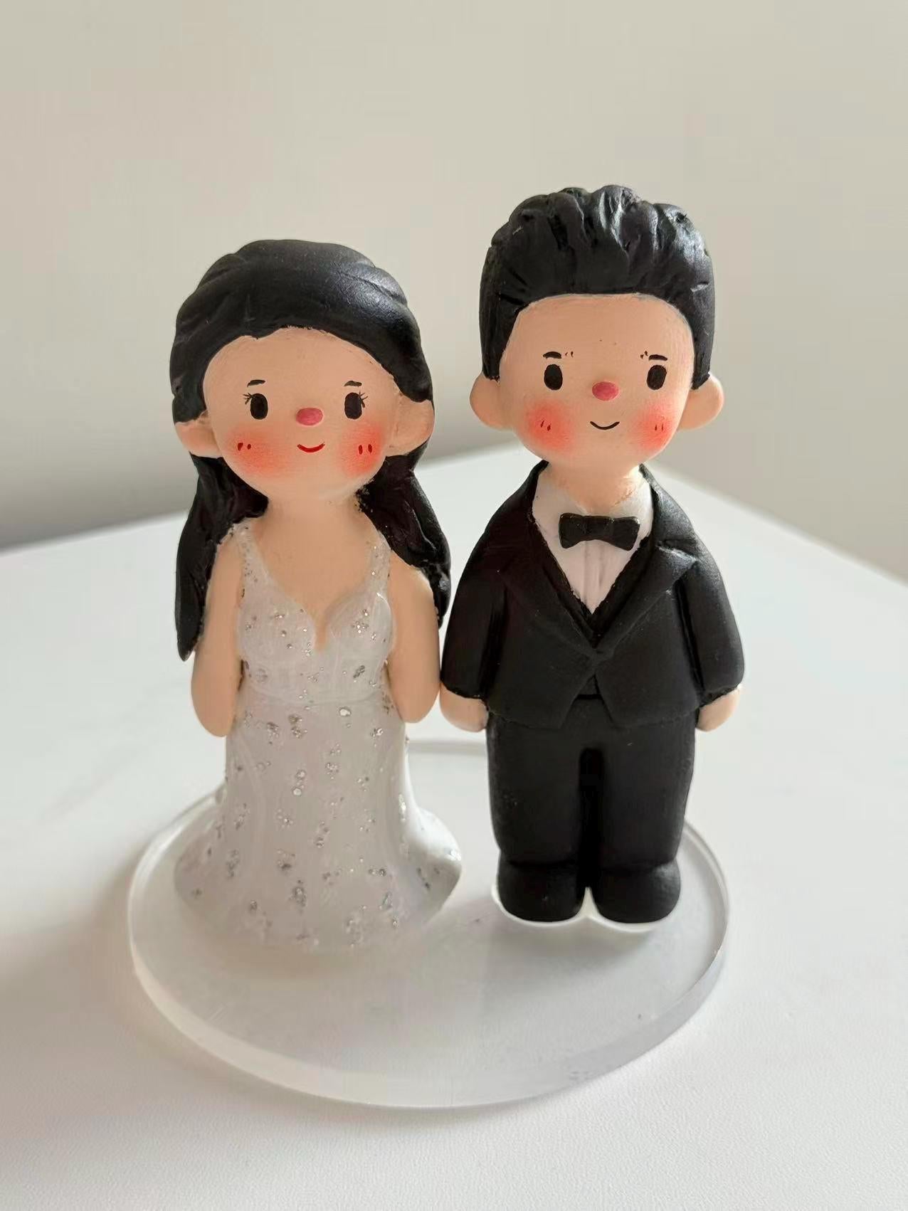 Custom Wedding Cake Topper – Handmade Clay Bride and Groom Figurine
