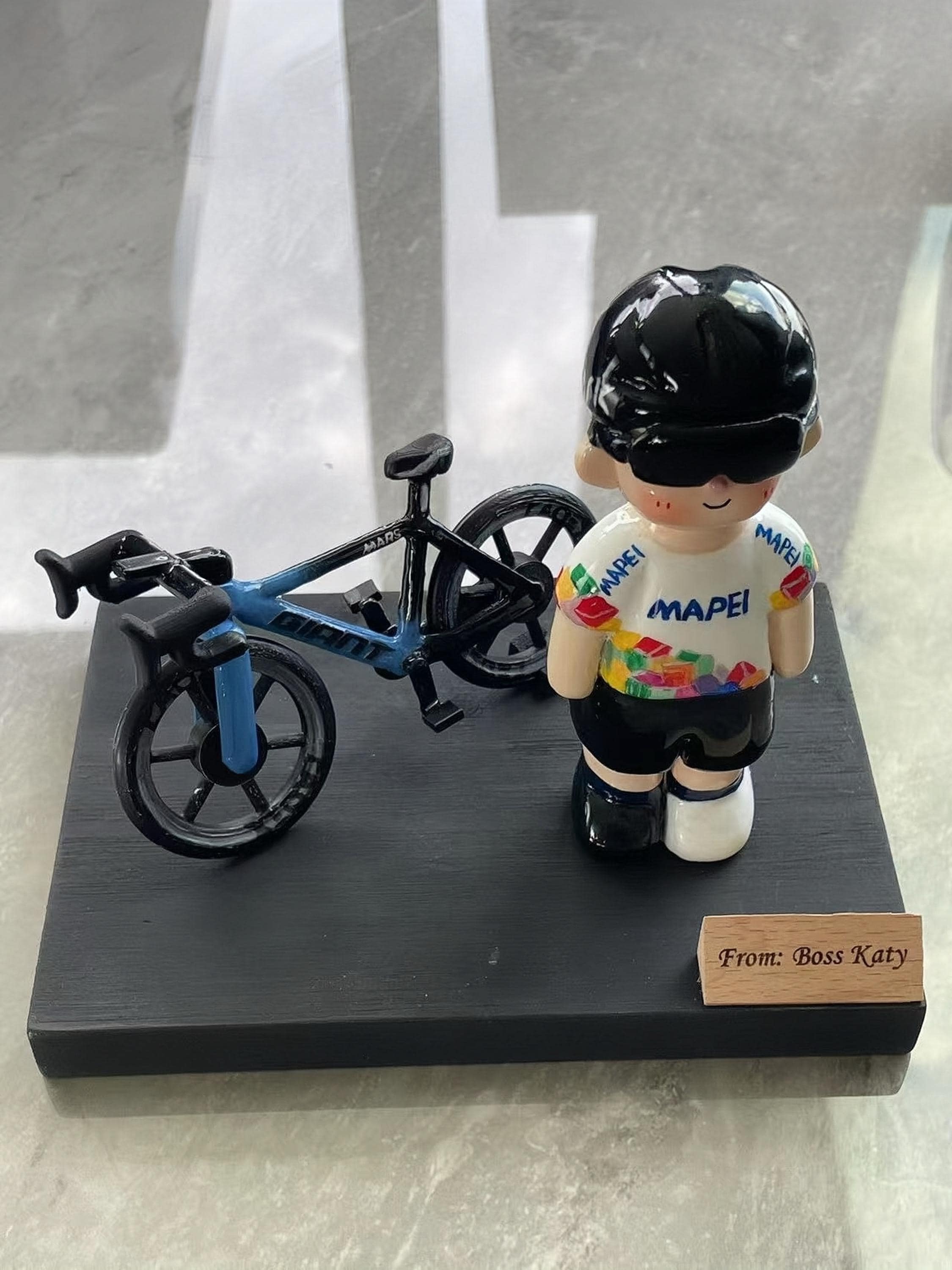 Personalized Bicycle Cake Topper – Custom Clay Biker Figurine