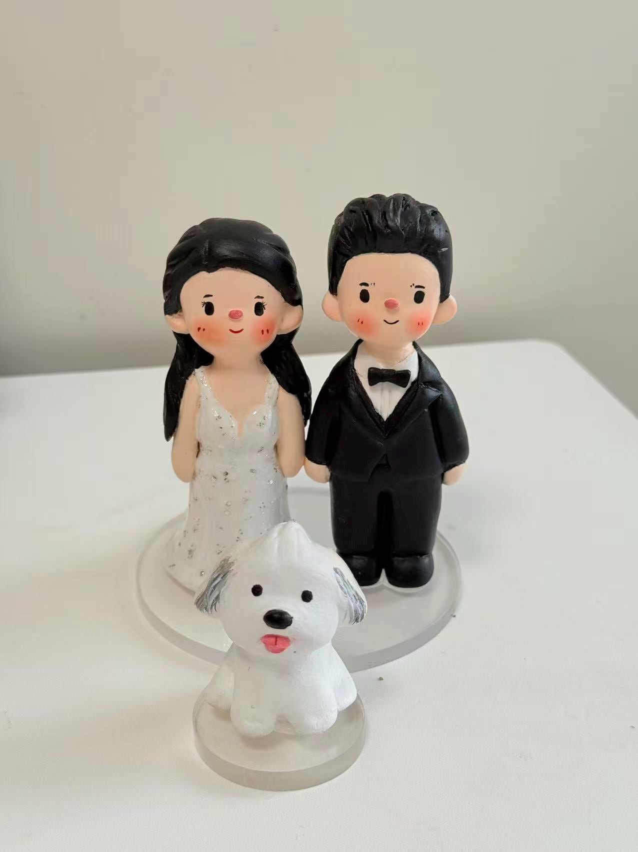 Custom Wedding Cake Topper – Handmade Clay Bride and Groom Figurine