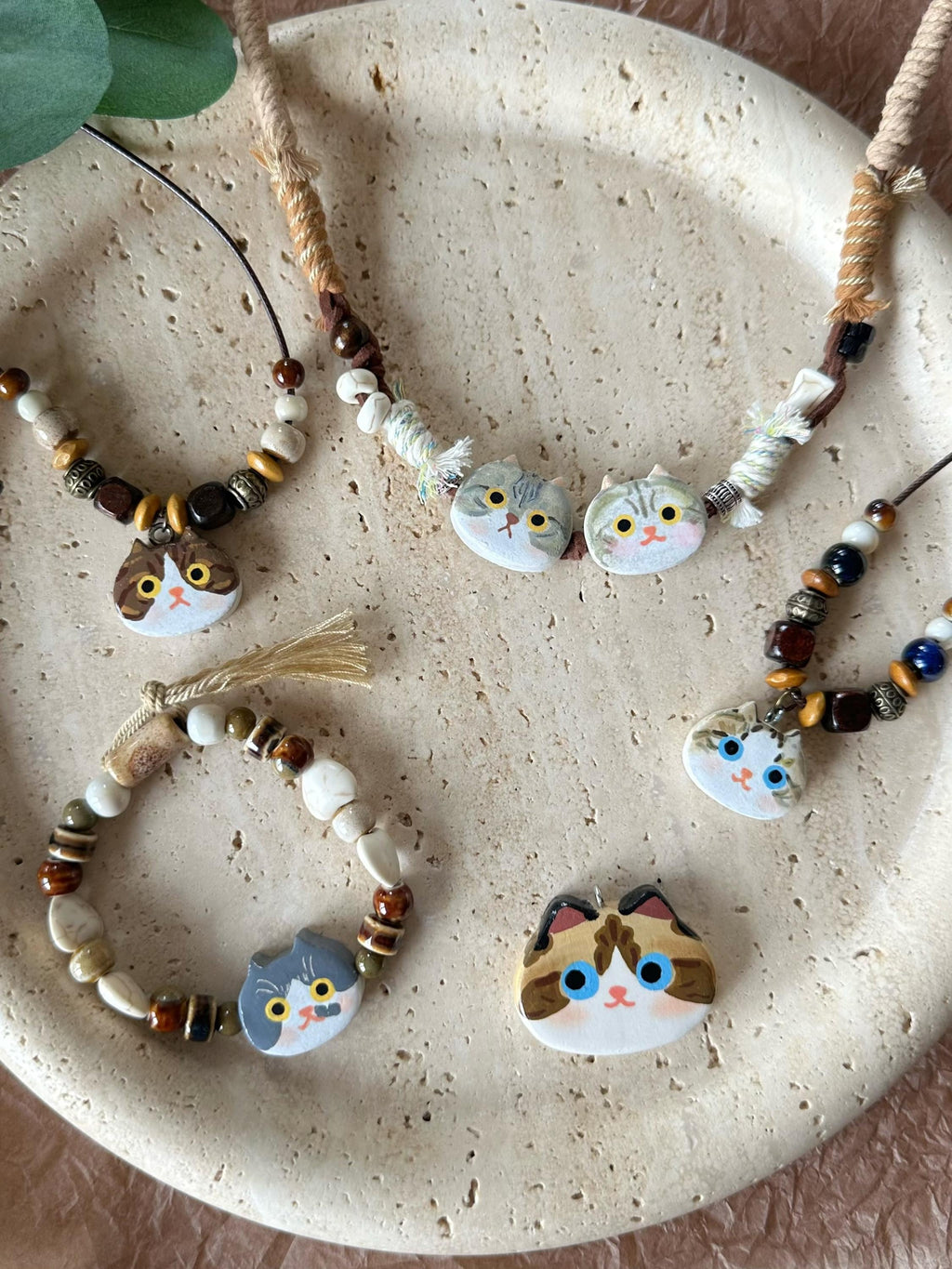 Custom Cat Portrait Bracelet – Handmade Stone Clay Pet Memorial Jewelry