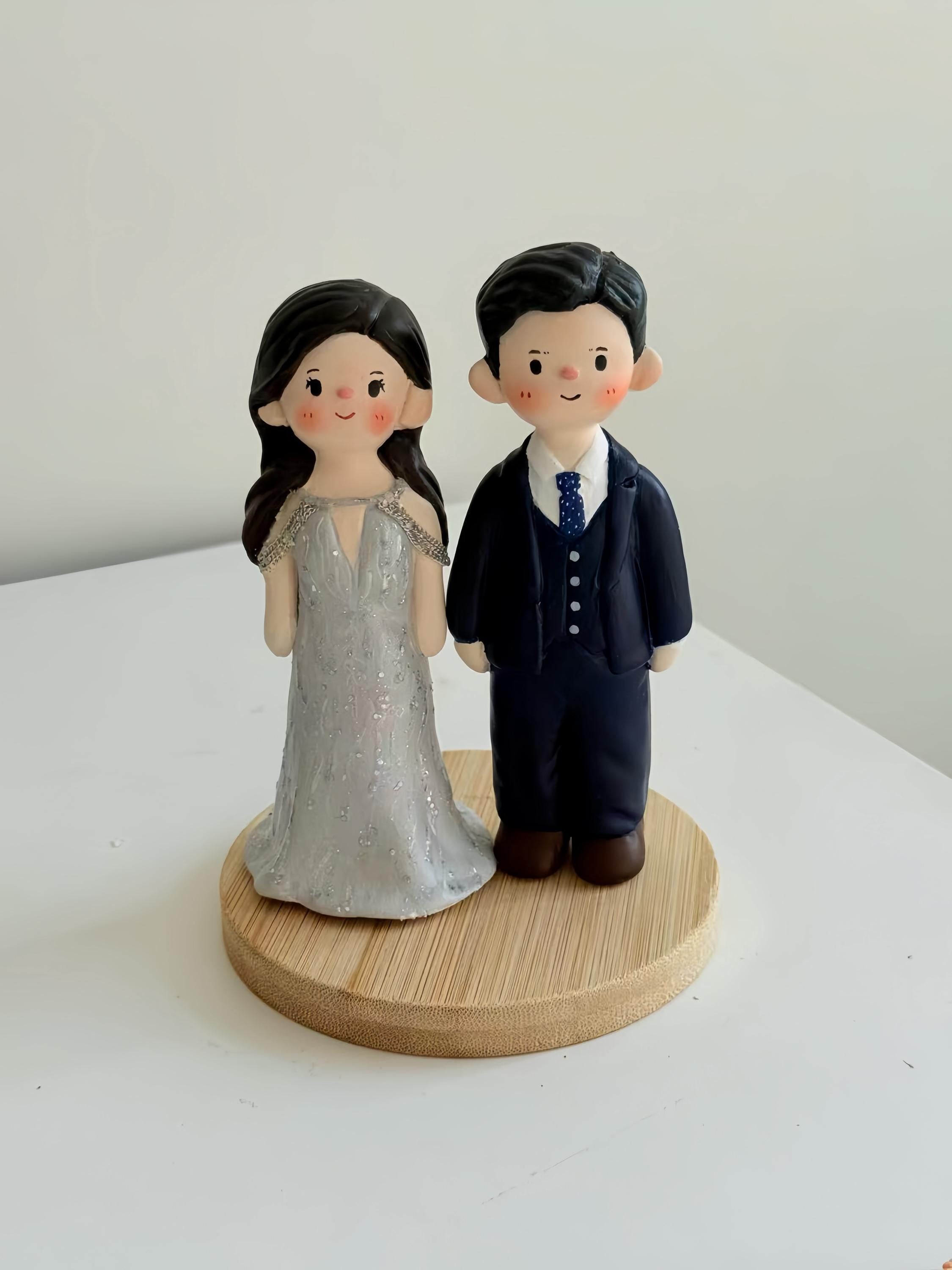 Custom Wedding Cake Topper – Handmade Clay Bride and Groom Figurine